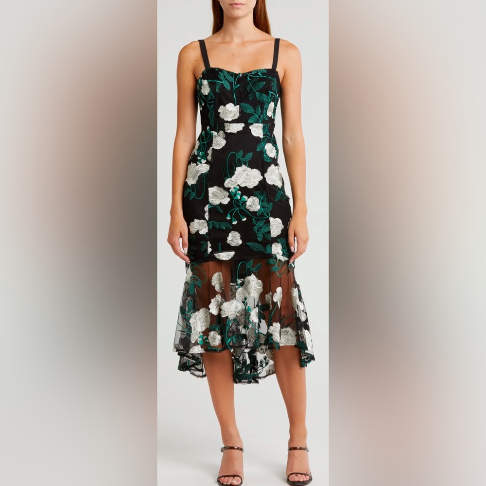 Sam Edelman Vine Flower Embroidery Midi Dress-size 4